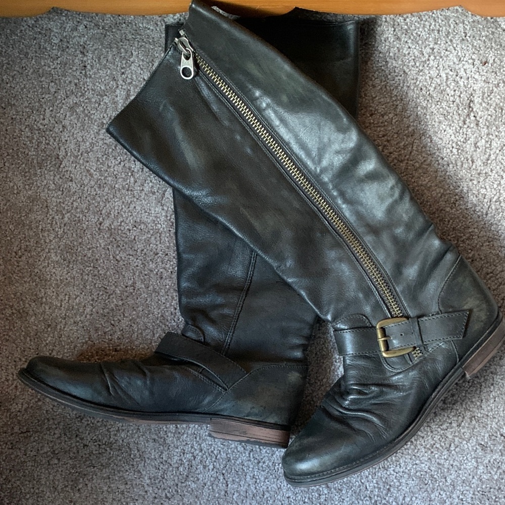 Steve Madden Black Leather Knee-High Boots
